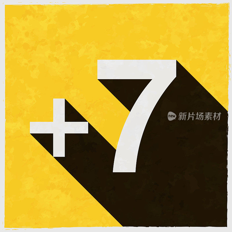 + 7 + 7。图标与长阴影的纹理黄色背景